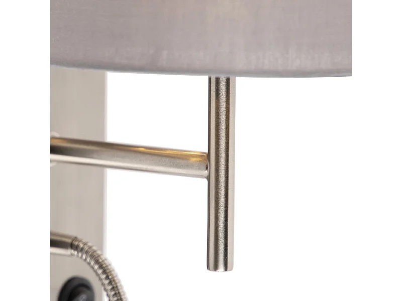 Applique moderne en acier avec abat-jour coton gris - Stacca