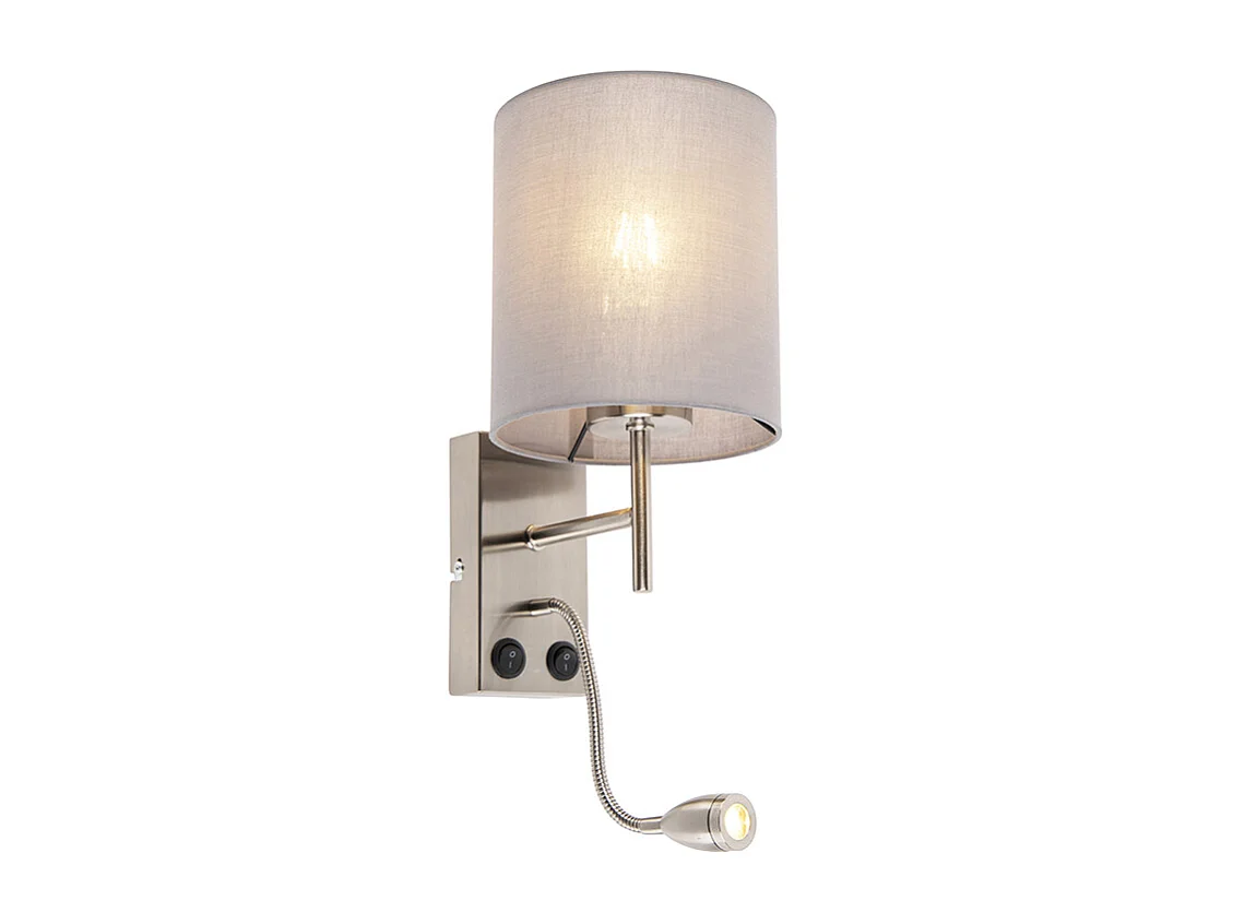 Applique murale moderne en acier avec abat-jour en coton gris - Stacca