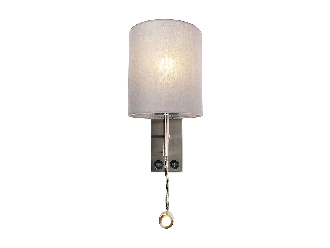 Applique murale moderne en acier avec abat-jour en coton gris - Stacca