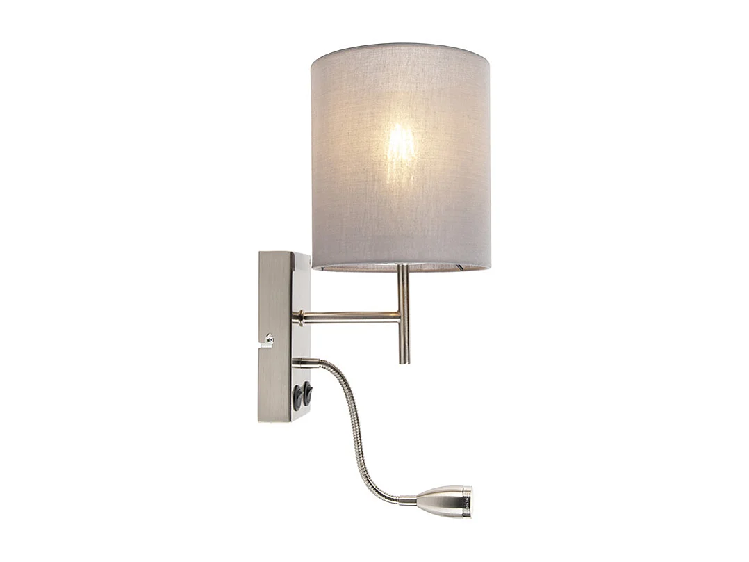 Applique murale moderne en acier avec abat-jour en coton gris - Stacca