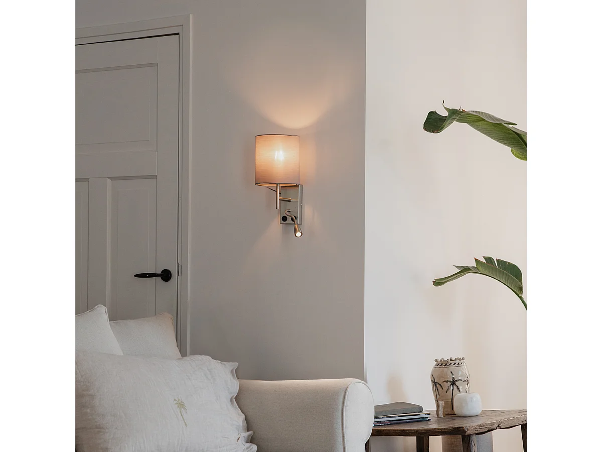 Applique murale moderne en acier avec abat-jour en coton gris - Stacca