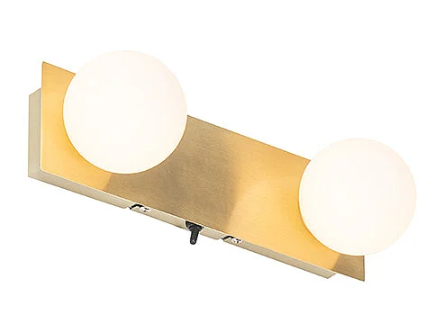 Applique murale dorée 28 cm IP44 2 lumières avec interrupteur - Cederic