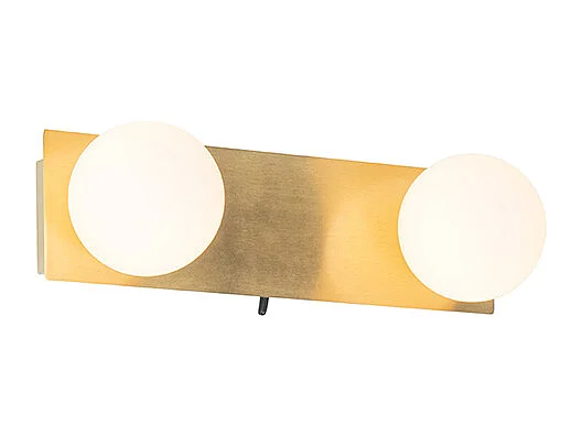 Applique murale dorée 28 cm IP44 2 lumières avec interrupteur - Cederic