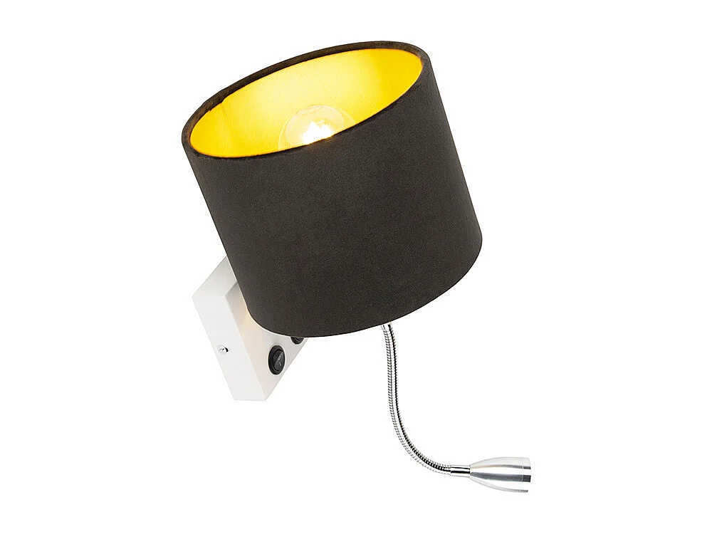 Applique moderne blanc avec abat-jour velours noir - Brescia