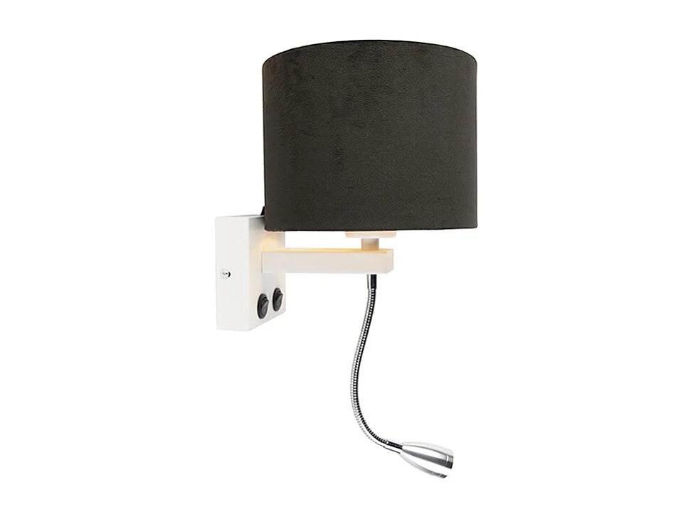 Applique murale moderne blanche avec abat-jour en velours noir - Brescia
