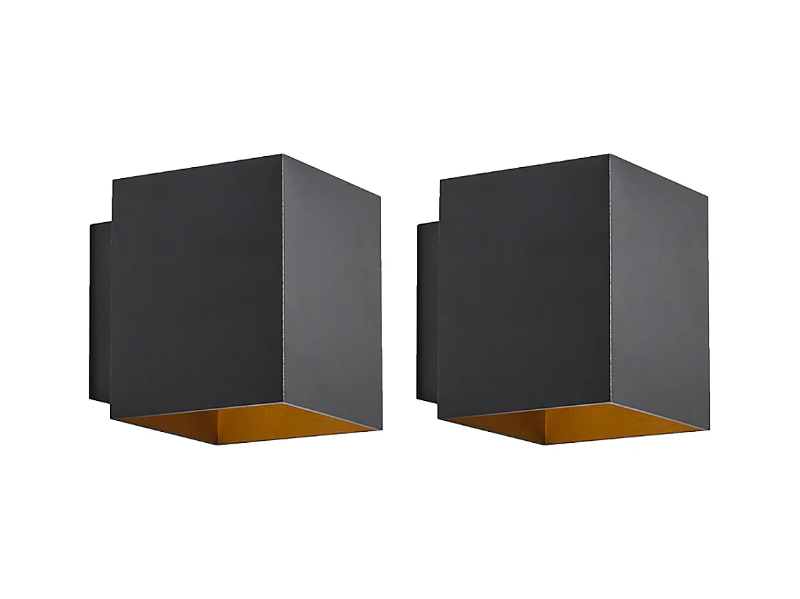 Set de 2 appliques design carré noir et or - Sola
