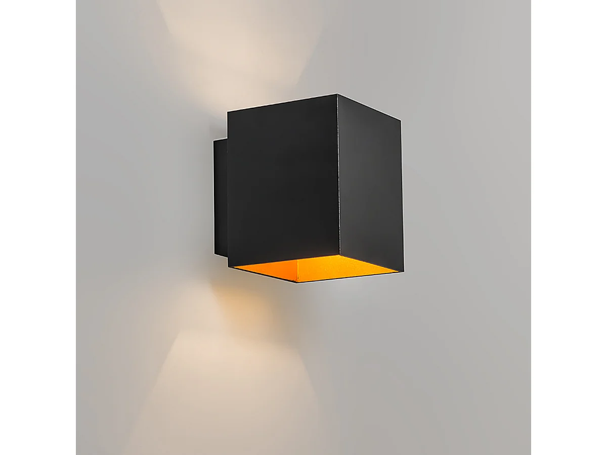 Ensemble de 2 appliques murales design noires et dorées carrées - Sola