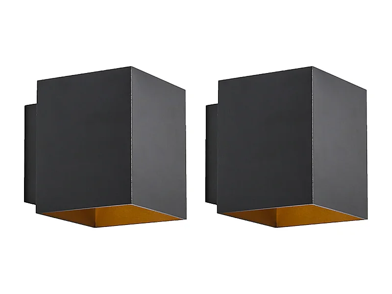 Ensemble de 2 appliques murales design noires et dorées carrées - Sola