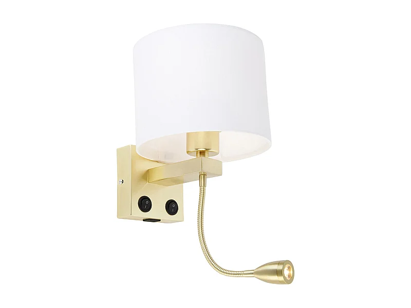 Applique or avec USB et abat-jour blanc 18 cm - Brescia Combi