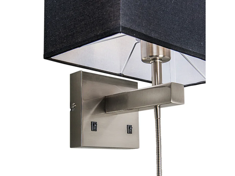 Applique en acier avec abat-jour noir et bras de lecture avec LED - Bergame