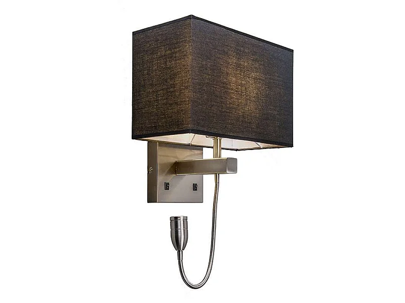 Applique en acier avec abat-jour noir et bras de lecture avec LED - Bergame