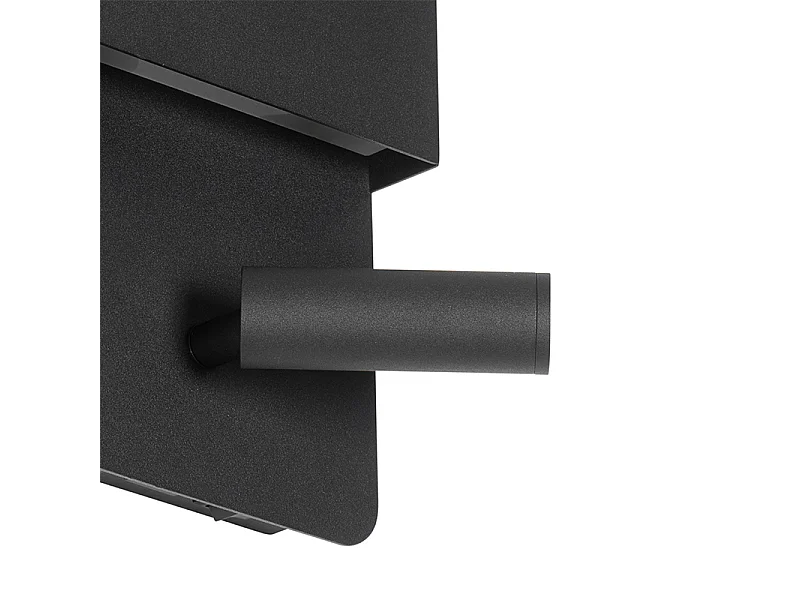 Applique murale moderne noire avec LED avec USB et lampe de lecture - Robin
