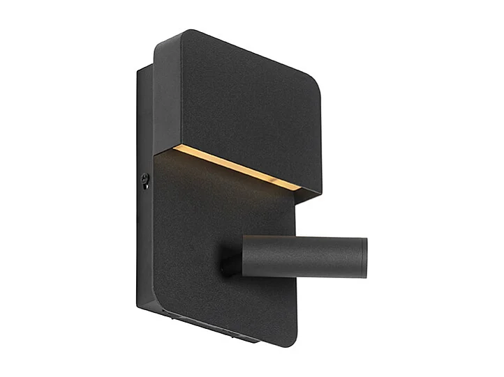 Applique murale noire avec LED, USB et liseuse avec interrupteur - Robin