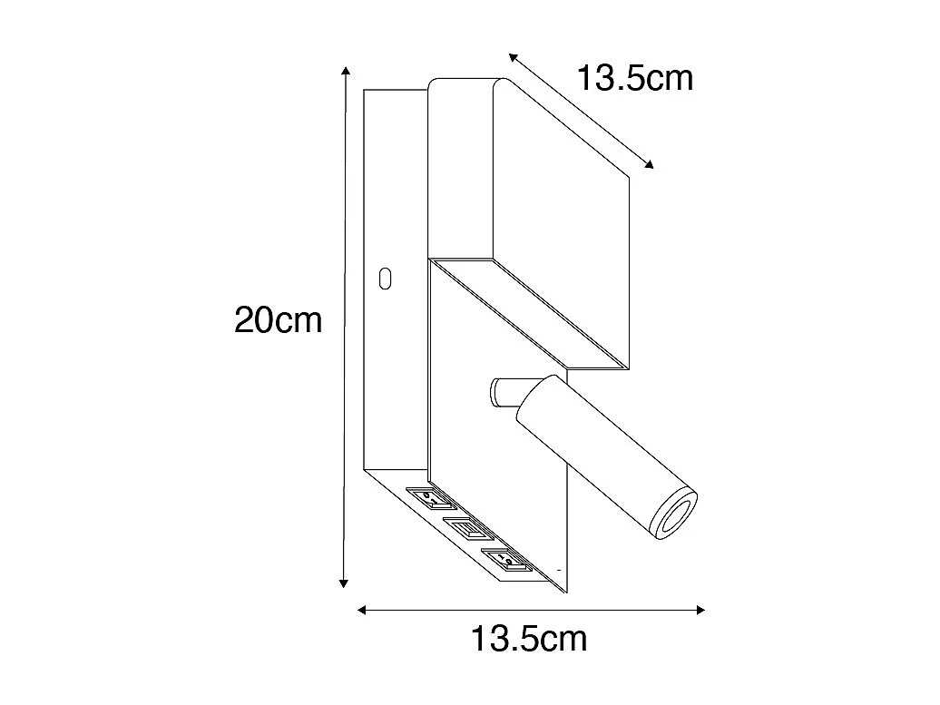 Applique murale noire avec LED, USB et liseuse avec interrupteur - Robin