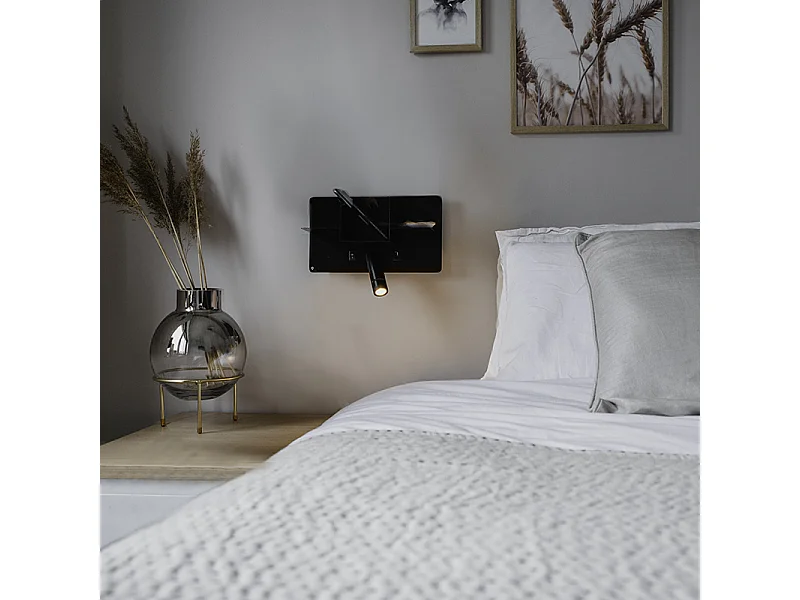 Applique murale moderne noire avec LED avec USB - Thijs