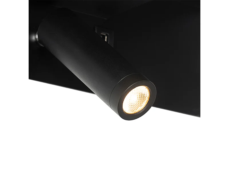 Applique murale moderne noire avec LED avec USB - Thijs