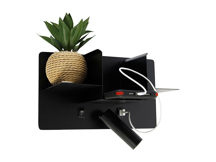 Applique murale moderne noire avec LED avec USB - Thijs