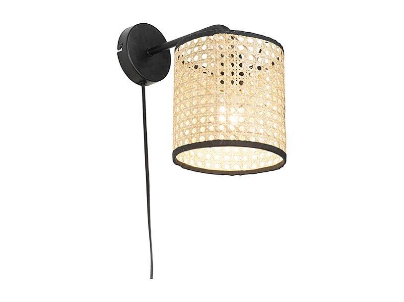 Applique country noire avec abat-jour en rotin - Kata