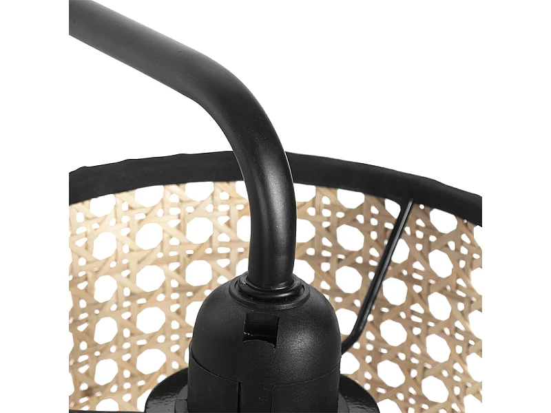 Applique country noire avec abat-jour en rotin - Kata