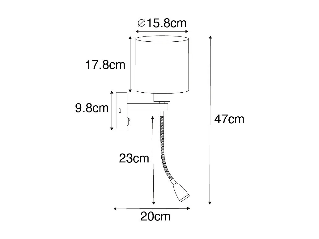 Applique noire avec bras flexible et abat-jour doré 15 cm - Brescia