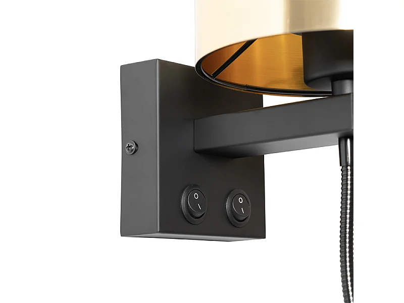 Applique noire avec bras flexible et abat-jour doré 15 cm - Brescia