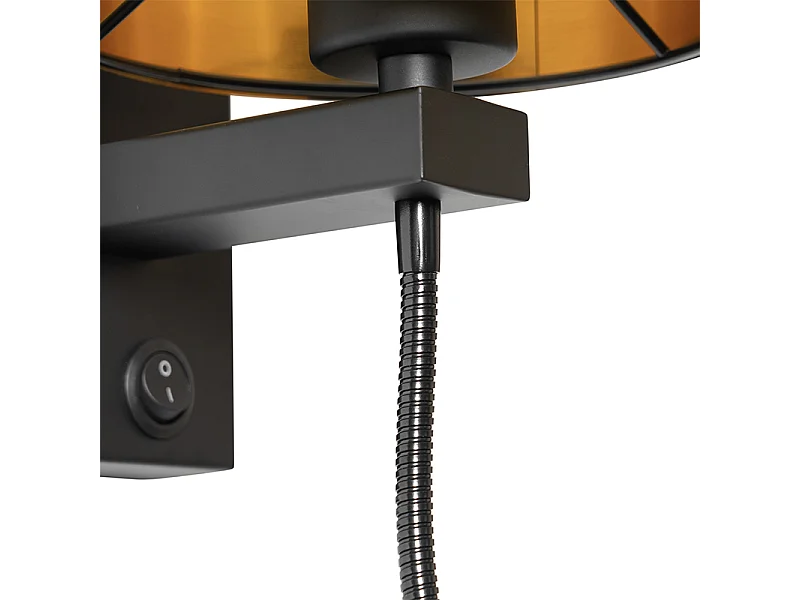 Applique murale noire avec bras flexible et abat-jour doré 15 cm - Brescia