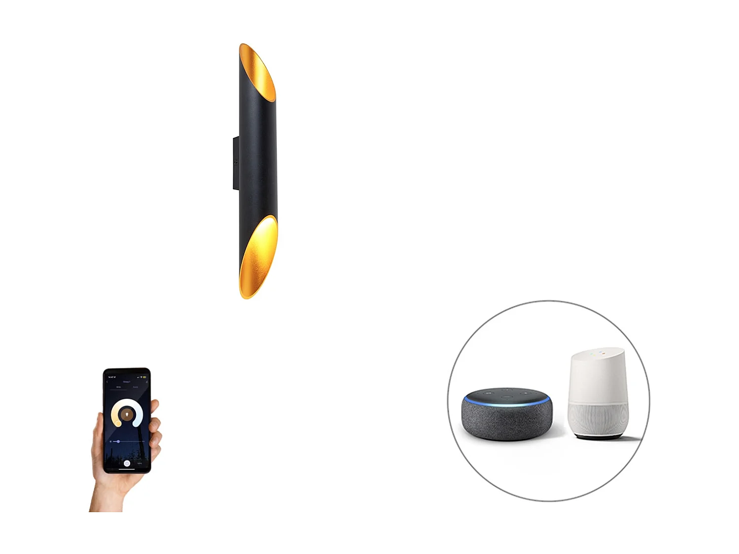 Applique murale intelligente noire 5,6 cm avec 2 GU10 Wifi - Organo