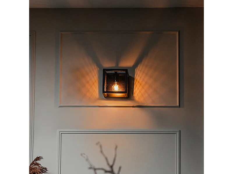 Applique murale industrielle noire avec grille - Cage