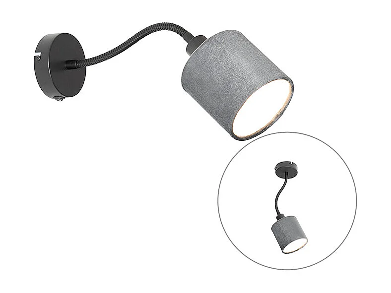 Applique noire avec abat-jour interrupteur gris et bras flexible - Merwe