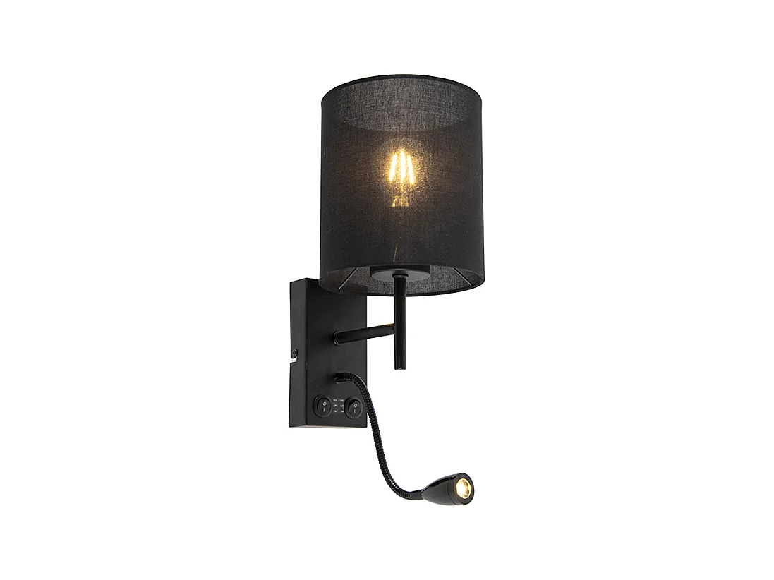 Applique moderne noire avec abat-jour en coton noir - Stacca