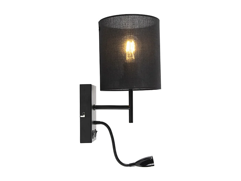 Applique murale moderne noire avec abat-jour en coton - Stacca