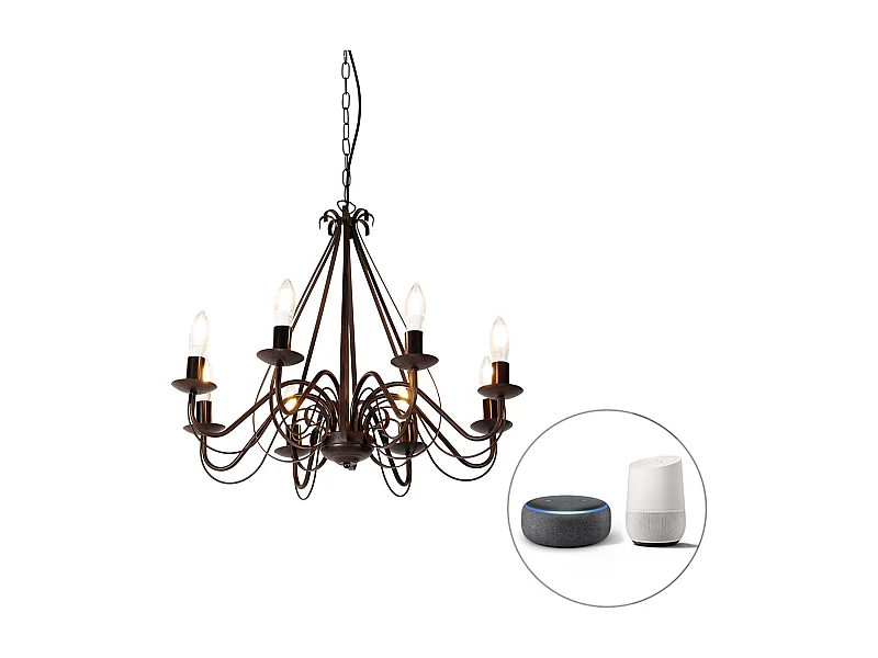 Lustre intelligent brun rouille 8 lumières avec Wifi B35 - Giuseppe