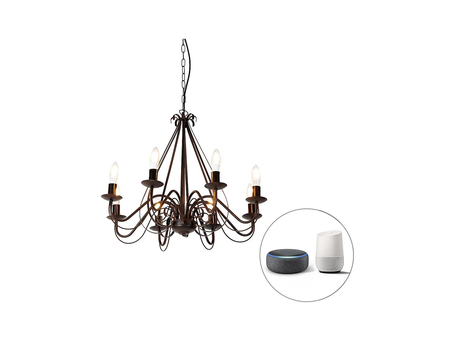 Lustre intelligent brun rouille 8 lumières avec Wifi B35 - Giuseppe