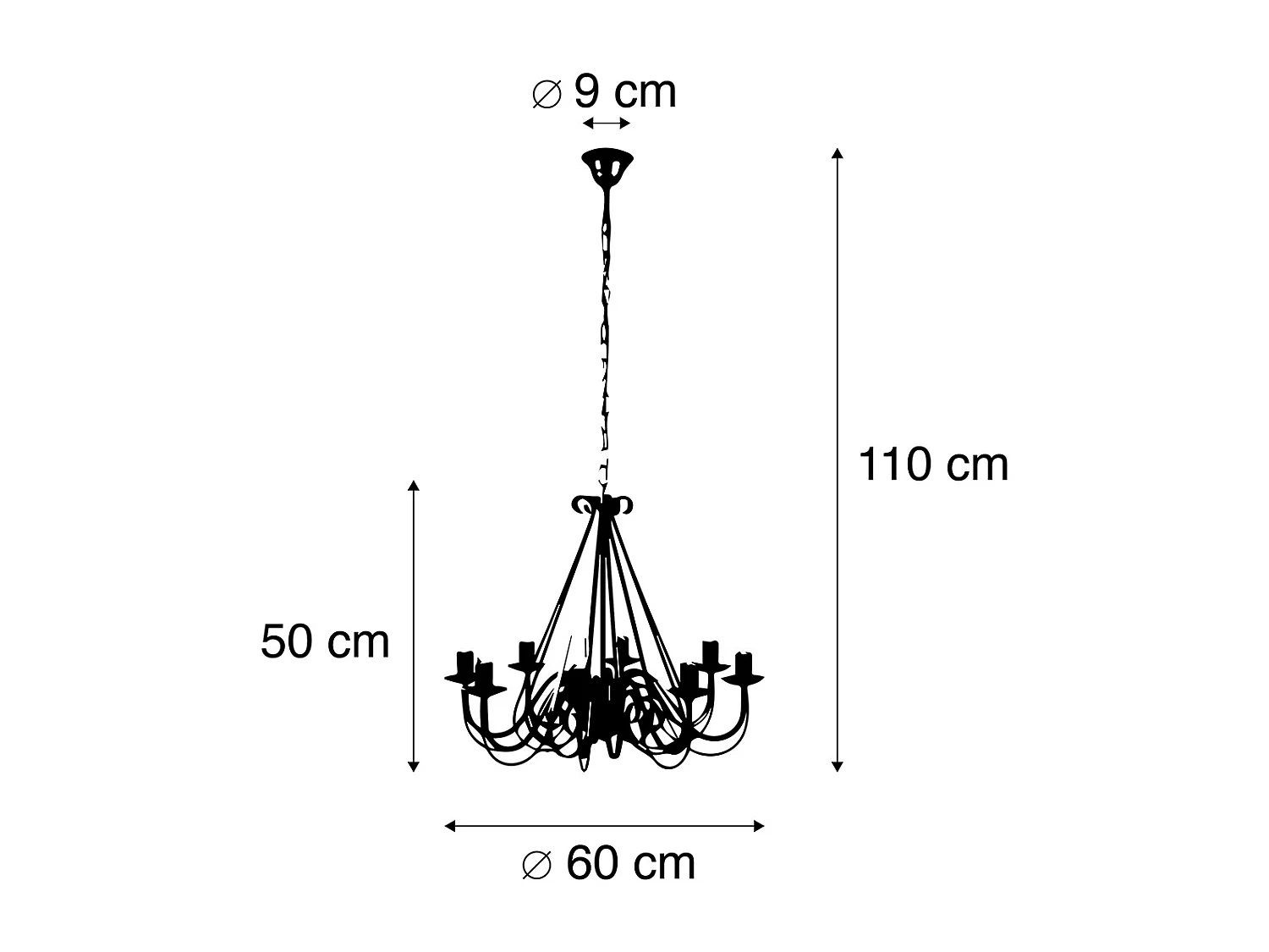 Lustre intelligent brun rouille 8 lumières avec wifi B35 - Giuseppe