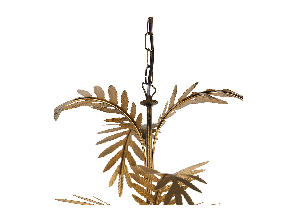 Lustre doré avec abat-jour en lin blanc 5 lumières - Botanica