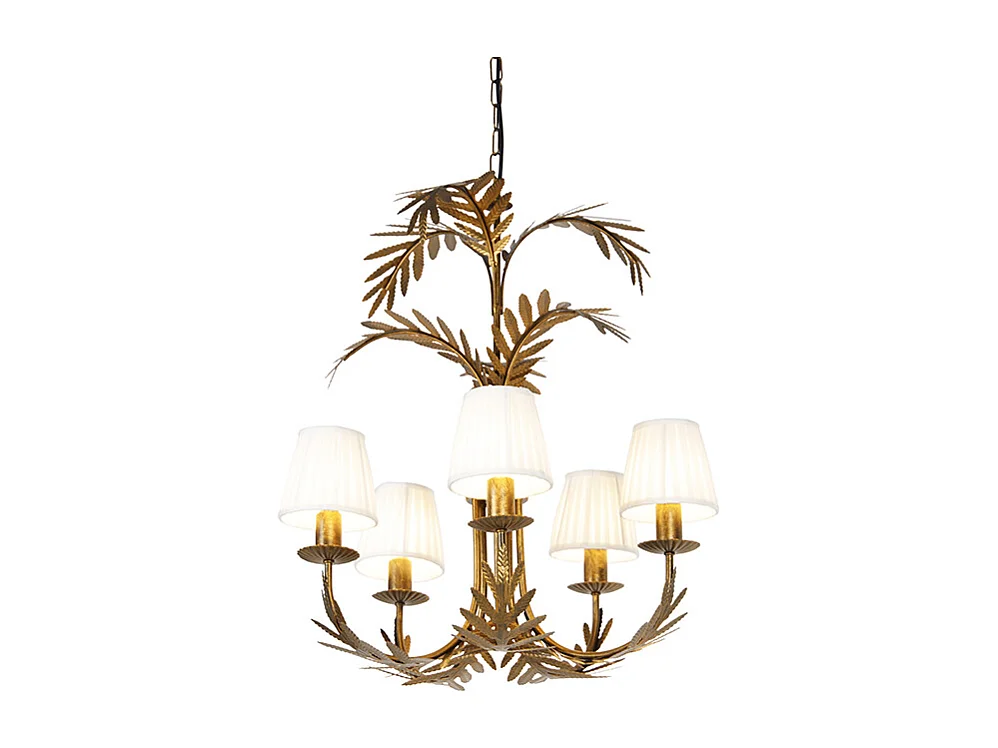 Lustre or avec capuchon à pince plissée crème 5 lumières - Botanica