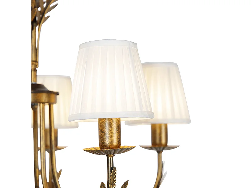 Lustre or avec capuchon à pince plissée crème 5 lumières - Botanica