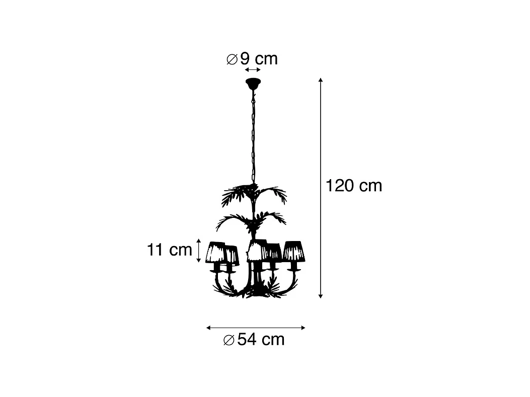 Lustre or avec capuchon à pince plissée crème 5 lumières - Botanica