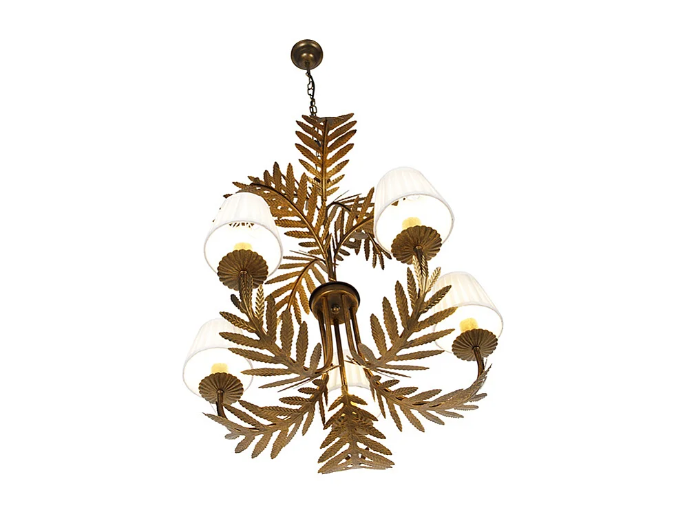 Lustre or avec capuchon à pince plissée crème 5 lumières - Botanica