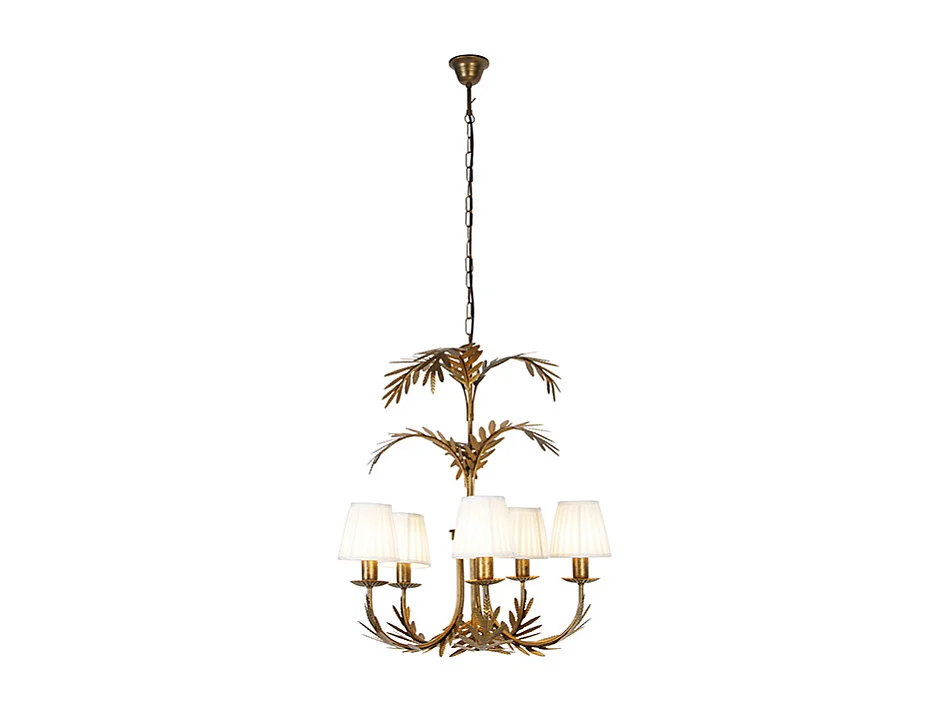 Lustre doré avec abat-jour plissé à clip crème 5 lumières - Botanica