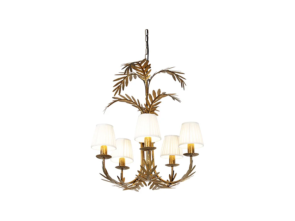 Lustre or avec capuchon à pince plissée crème 5 lumières - Botanica