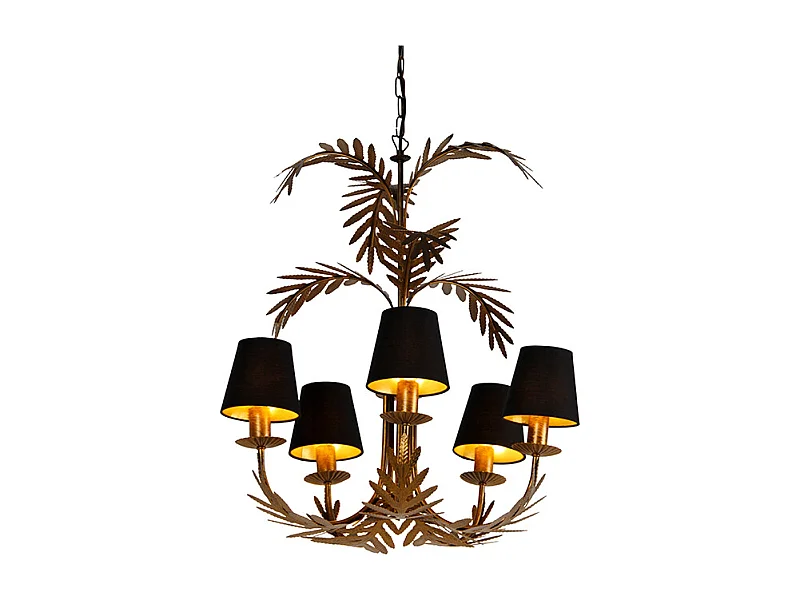 Lustre or avec abat-jours noirs 5 lumières - Botanica