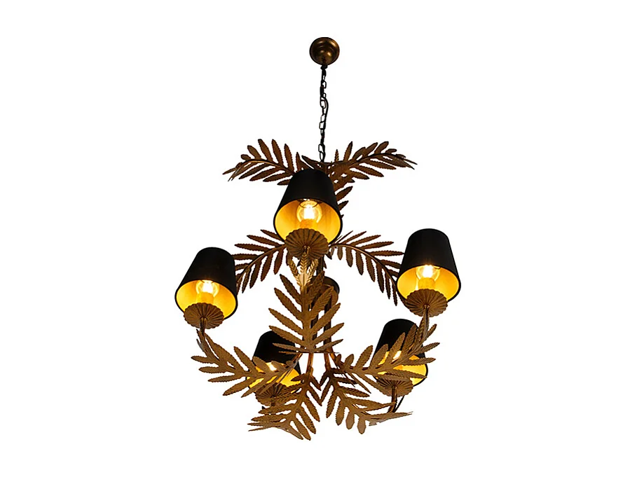 Lustre or avec abat-jours noirs 5 lumières - Botanica