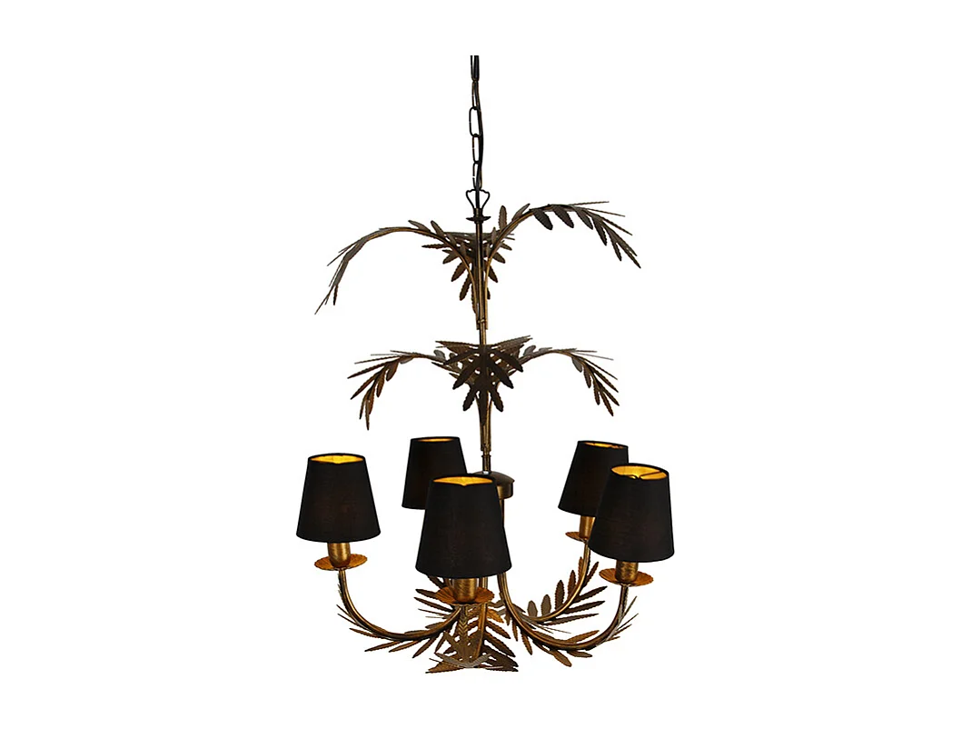 Lustre or avec abat-jours noirs 5 lumières - Botanica