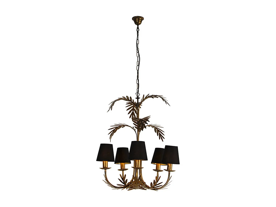 Lustre doré avec abat-jour en coton noir 5 lumières - Botanica