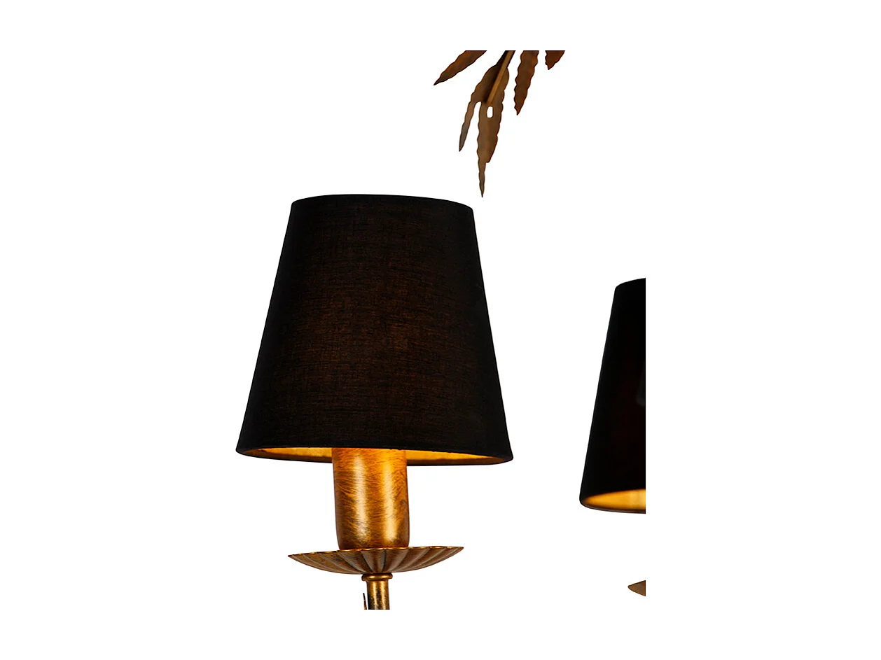 Lustre doré avec abat-jour en coton noir 5 lumières - Botanica