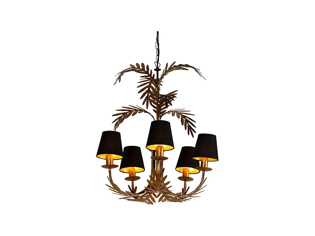 Lustre or avec abat-jours noirs 5 lumières - Botanica