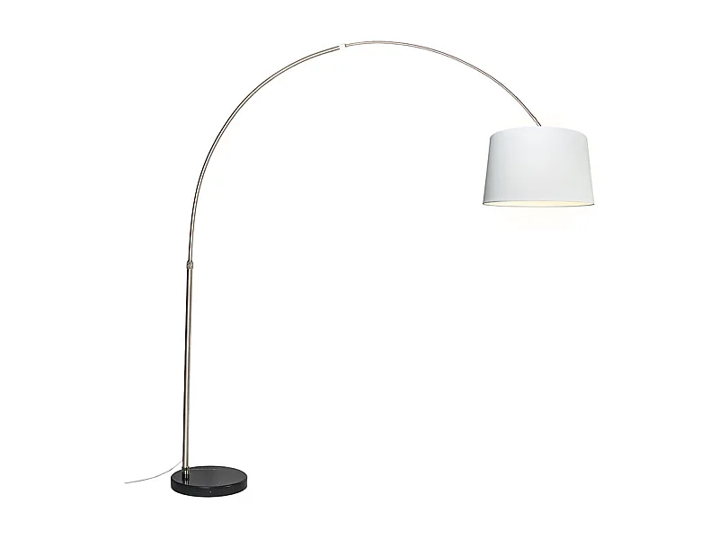 Lampadaire arc acier abat-jour tissu blanc 45 cm - XXL