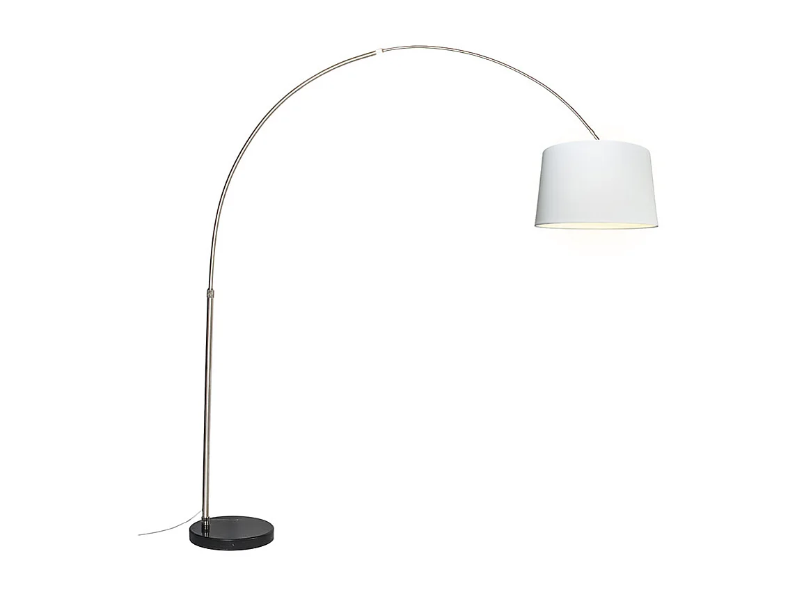 Lampe à arc en acier avec abat-jour en tissu blanc 45 cm - XXL