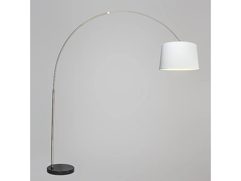 Lampe à arc en acier avec abat-jour en tissu blanc 45 cm - XXL